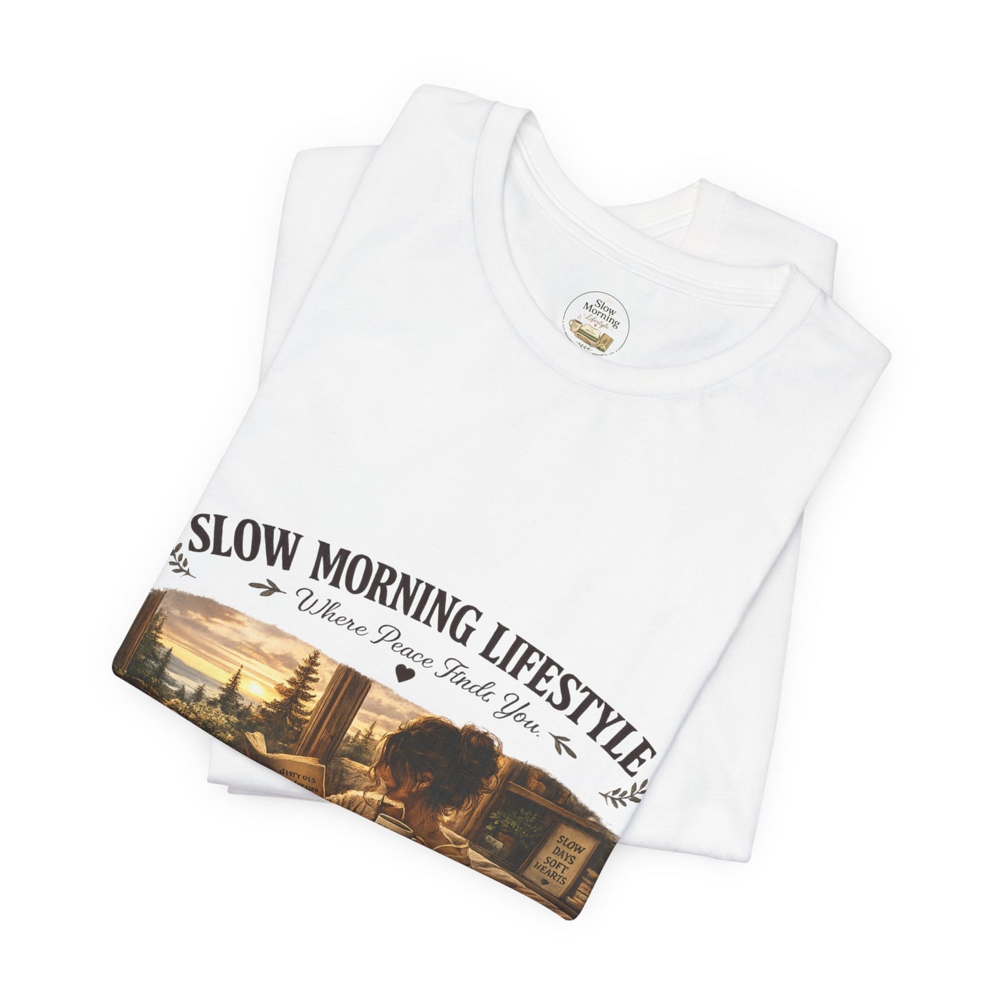 Slow Morning Lifestyle T-Shirt | Book Lover & German Shepherd T-Shirt | Cozy Reading and Coffee Graphic Tee