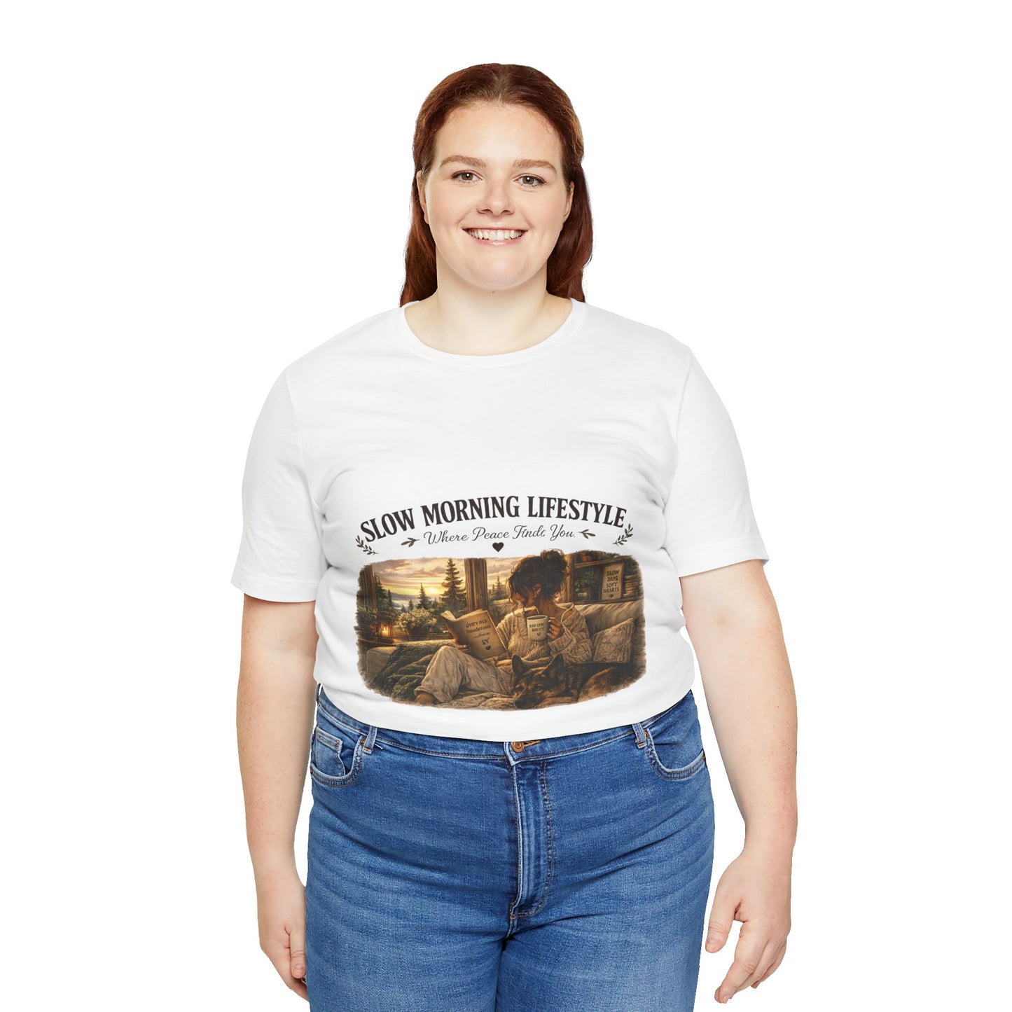 Slow Morning Lifestyle T-Shirt | Book Lover & German Shepherd T-Shirt | Cozy Reading and Coffee Graphic Tee